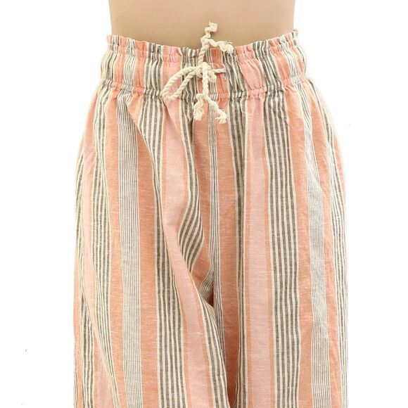 Free People Corfu Striped Cotton-Linen Pants Wide-Leg Pull-On Striped S 276107 - Picture 6 of 7